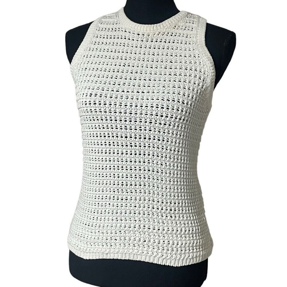 Madewell Cream Crochet-Knit Crewneck Racerback Sweater Tank